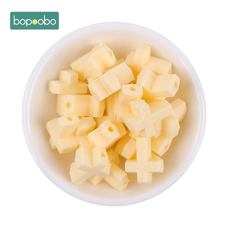Bopoobo Silicone Cartoon Cross Baby Teether 20pc Silicone Bead BPA Free Baby Teething Beads Silicone Baby Food Grade Teether: Candy yellow cross