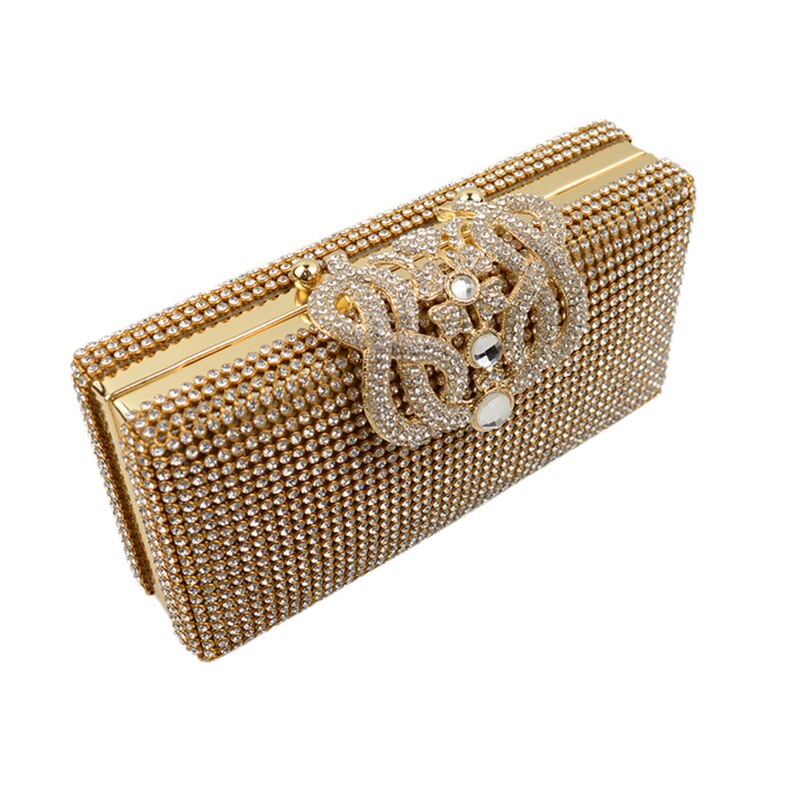 Sølv guld glitrende diamanter aftentaske clutch pung begge sider rhinestones kvinder krone clutch tasker