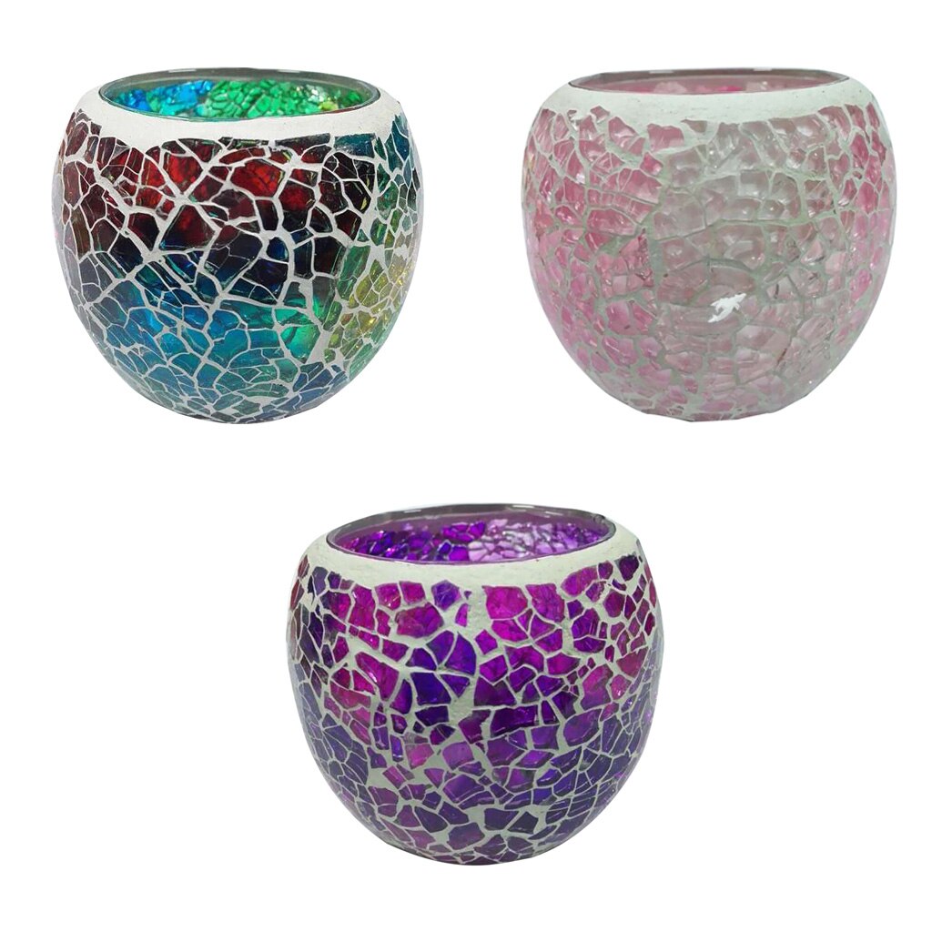 3 stk. håndlavet mosaik glasmaleri lysestage telys saftige planter lille plante blomsterpotte