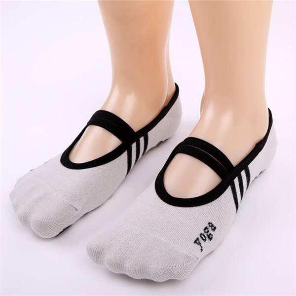 Professionele yoga danssokken voor dames, sportslippers, antislip katoenen fietssokken, dames pilatessokken, ballethakbeschermers: Grijs