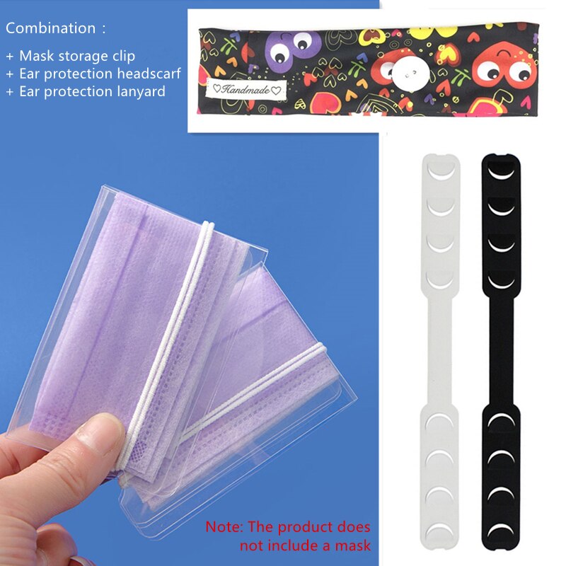 Mascarilla ajustable con cordón y cinturón extensible, mascarilla de silicona para prevención del dolor de oído, gancho para las orejas: Combination 2