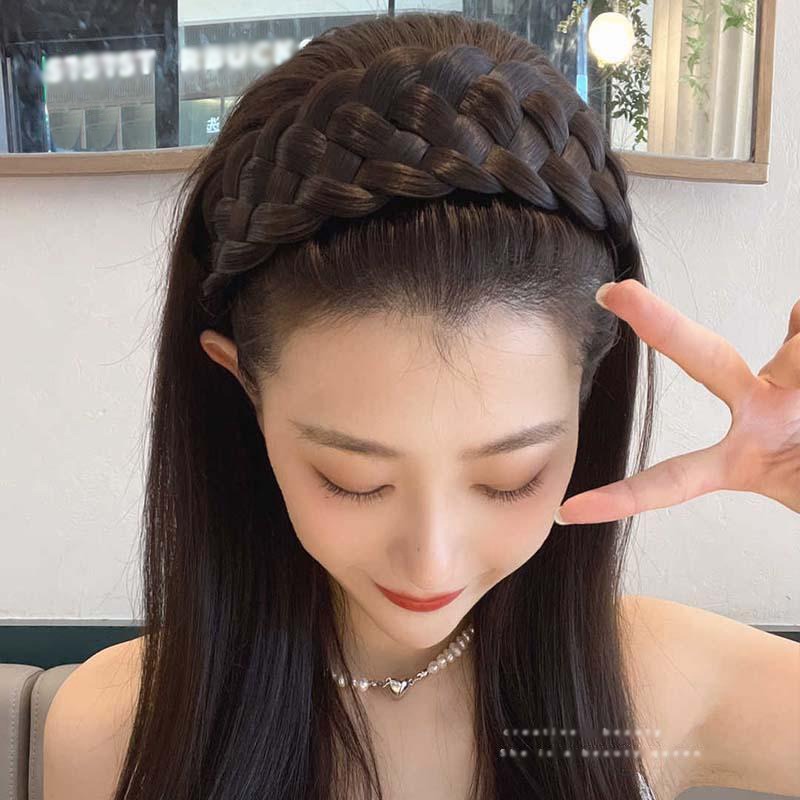 Peluca de para niñas, diademas trenzadas, aro de pelo ensanchado, tocado superior de calavera alta, bandas para el cabello trenzadas, tocado antideslizante para mujeres
