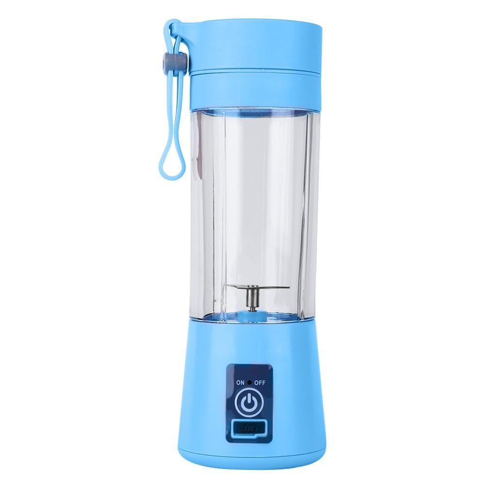 Licuadora eléctrica de 380ML para hogar, máquina exprimidora de frutas portátil, mezclador de jugo de vegetales, procesador de alimentos recargable por USB: 2 blades / Blue