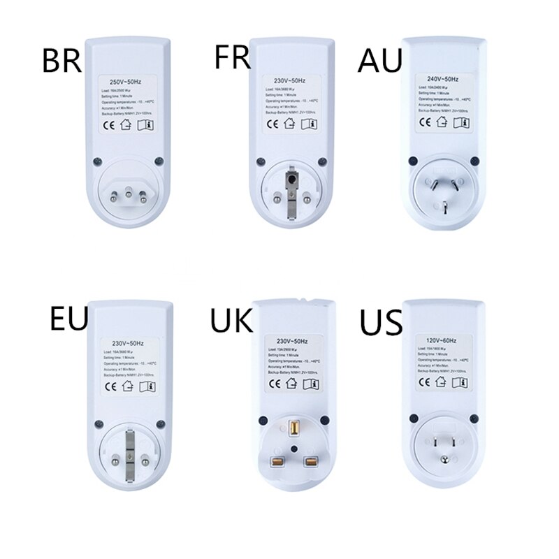 Temporizador de enchufe digital programable, interruptor de tiempo hermoso, 240V, 230V, 220V, 120V, 16A, 15A, 13A, 10A, UK, AU, FR, BR, US,