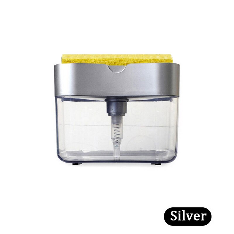 Soap Dispenser Soap Pump Sponge Caddy Kitchen 2-in-1 Manual Press Liquid Soap Dispenser With Washing Sponge: silver