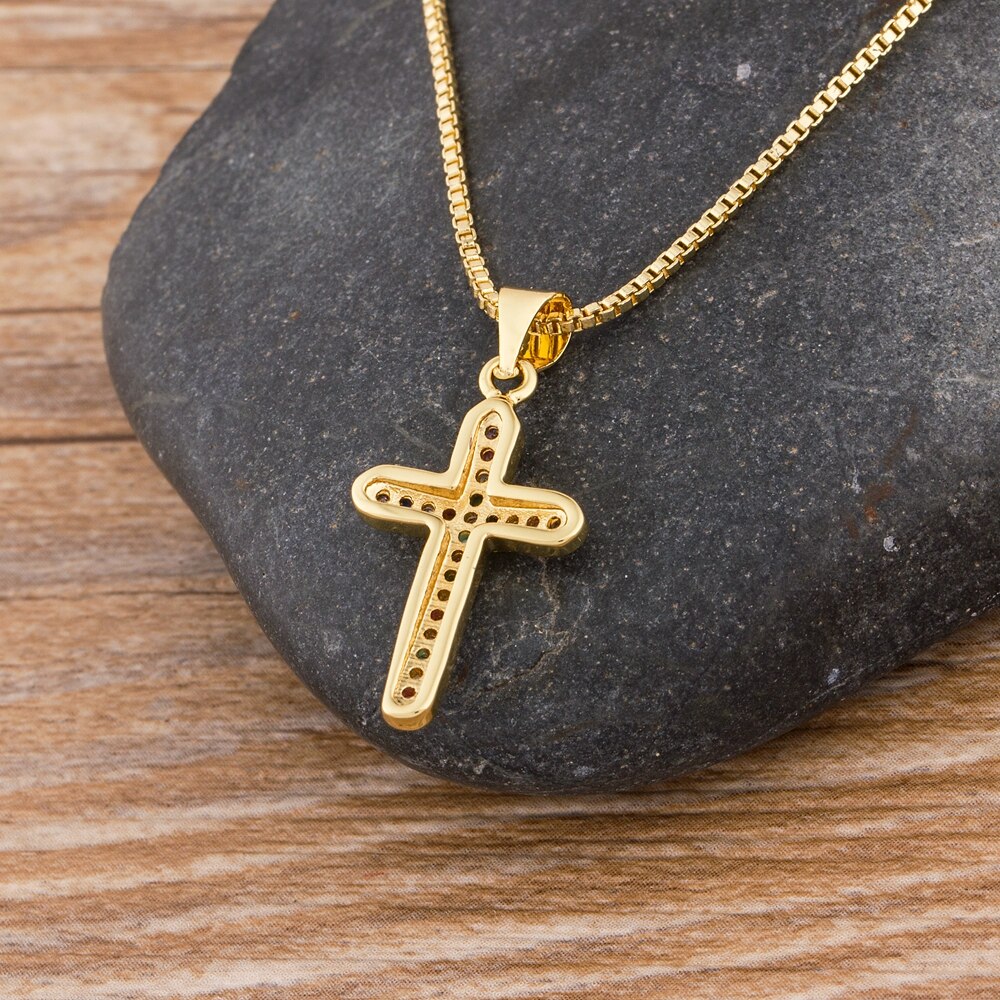 Cute Female Crystal Zircon Necklace Classic Cross Style Pendant Necklace Colorful Choker Necklace For Women