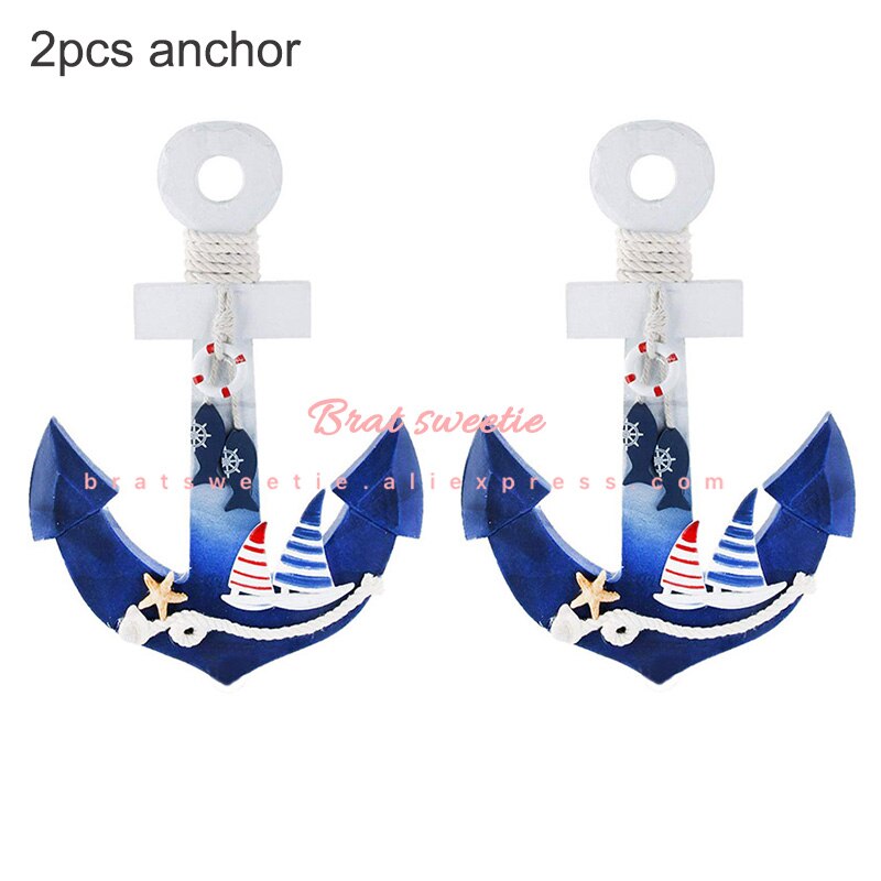 Houten Wiel Boot Steering Roer Anker Mediterrane Ornament Nautische Thema Verjaardagsfeestje Decoraties Kids Levert: 2pc Anchor