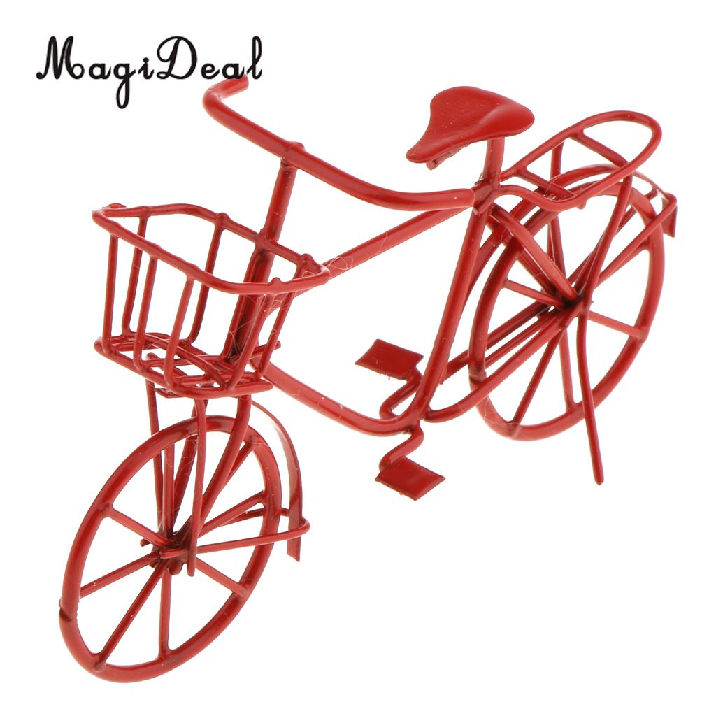 Magideal 1/12 Schaal Dollhouse Miniatuur Handgemaakte Metalen Fiets Model Voor Kamer Meubels Decoratie Toebehoren Kids Kinderen Speelgoed: Red