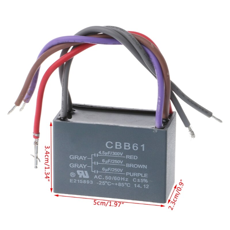 CBB61 Plafond Ventilator Condensator 4.5Uf + 6Uf + 6Uf 5 Draad 250V 5 Speed Startcondensator a0NC