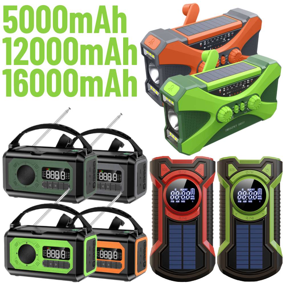 Nødradio er/fm/noaa værradio 12000 mah solcelledrevet håndsveivgenerator bærbar radio med lommelykt powerbank sos-alarm