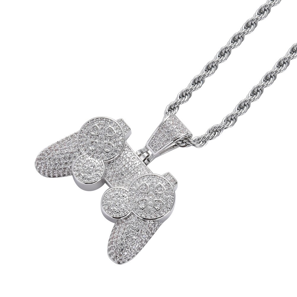 consolle di gioco Pendenti con Gemme E Perle ghiacciato fuori Catena Bling CZ Oro degli uomini di colore Argento anca salto Roccia Collana di Gioielli per Bambini Ragazzo