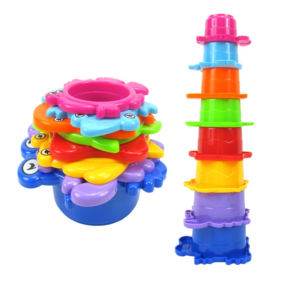 8Pcs Cute Colorful Sea Animals Bathroom Stacking Cup Toddler Baby Bath Play Toy for baby kids