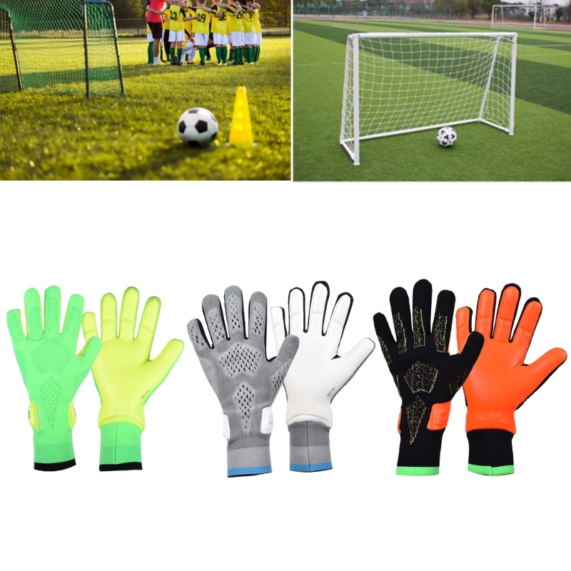Power grip fotbollsmålvaktshandskar i förtjockad latex med halkskydd och slitageskyddande fingerskydd