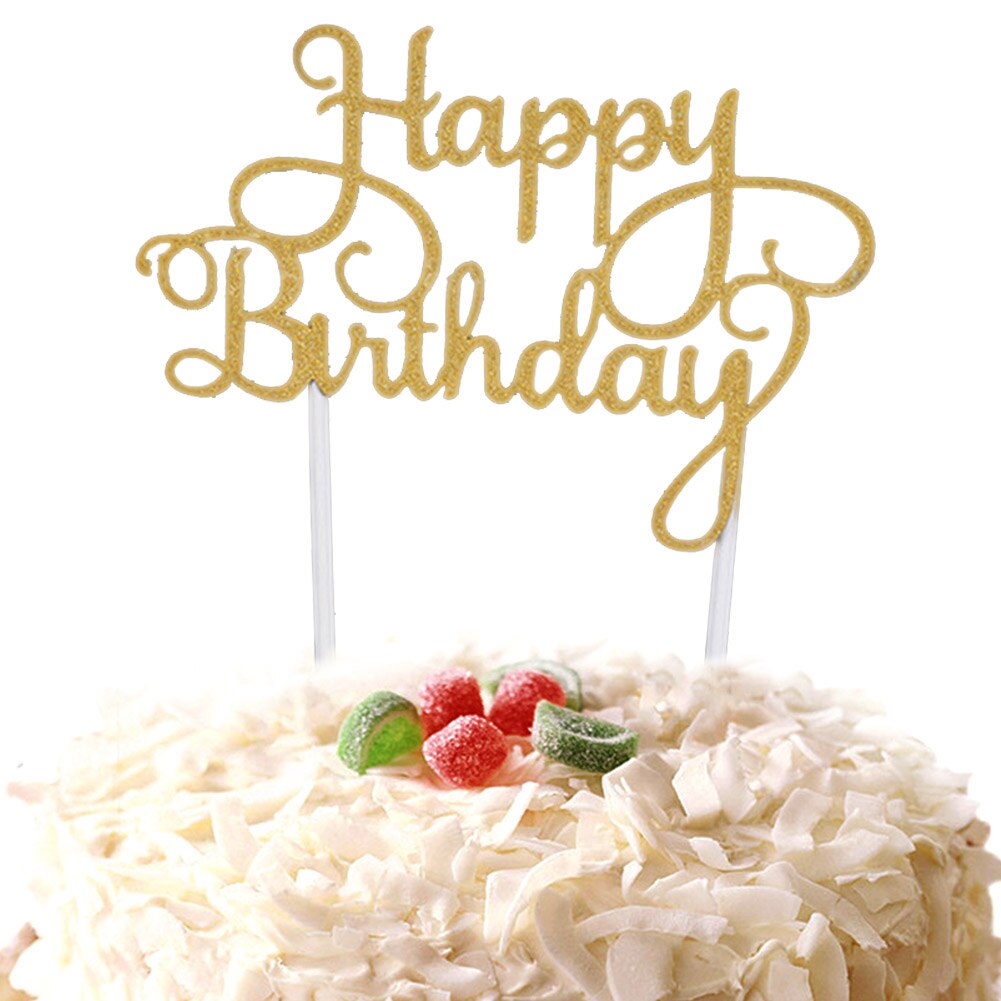 Cupcake cake topper grattis på födelsedagen flaggor dubbel pinne för familjens födelsedagsfest bakning dekoration tillbehör  mu8669: Guld-