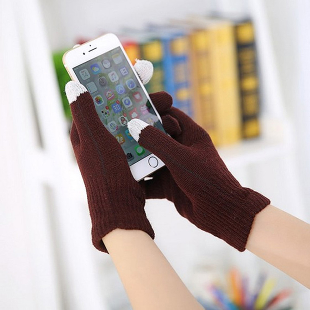 Magic touch screen handsker smartphone texting stretch voksen one size vinter varmere strik handsker 13 farver: Kaffe