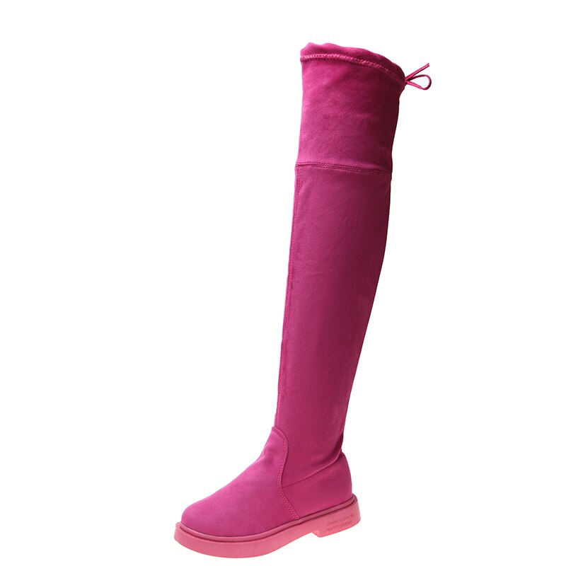 Över knäet kvinnor sträcker orange gröna rosa stövlar vinterstövlar kvinnor glider på plattform gummistövlar svart stövel: Rosa / 36