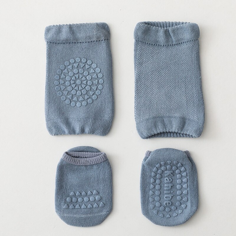 Baby Kniebeschermers Sokken Set Anti Slip Sokken Knieschijf Kid Kruipen Veiligheid Vloer Sokken Knie Protector Voor Meisjes Jongens Accessoires: Blauw / M 1-3 years old