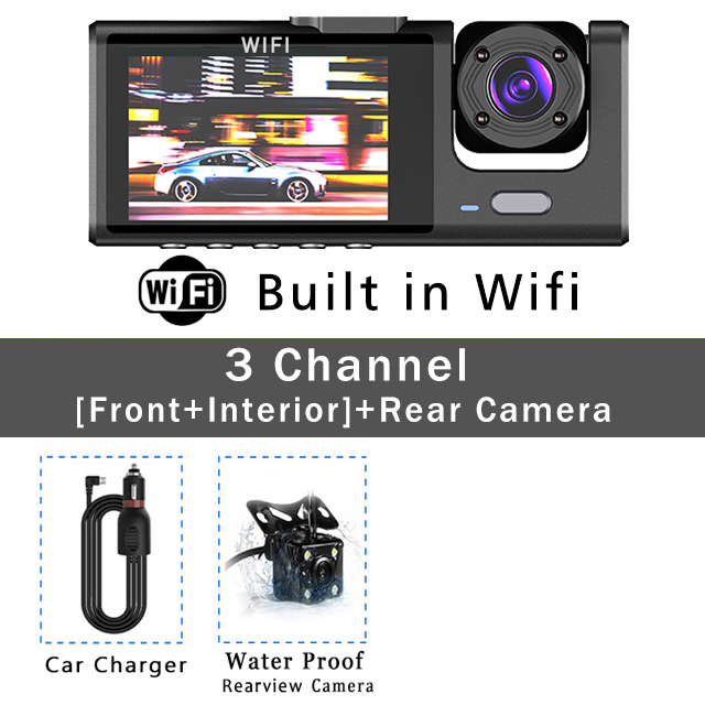 WiFi 3-Kanal-Dashcam Drei-Wege-Auto-DVR im Inneren Fahrzeugkamera-Recorder HD1080P Video Mini Registrator Kabine Dashcam Camcorder: Orange / 8G