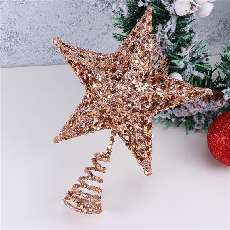 20cm juletræ jern stjerne topper glitrende juletræ dekoration ornamenter (rose guld)