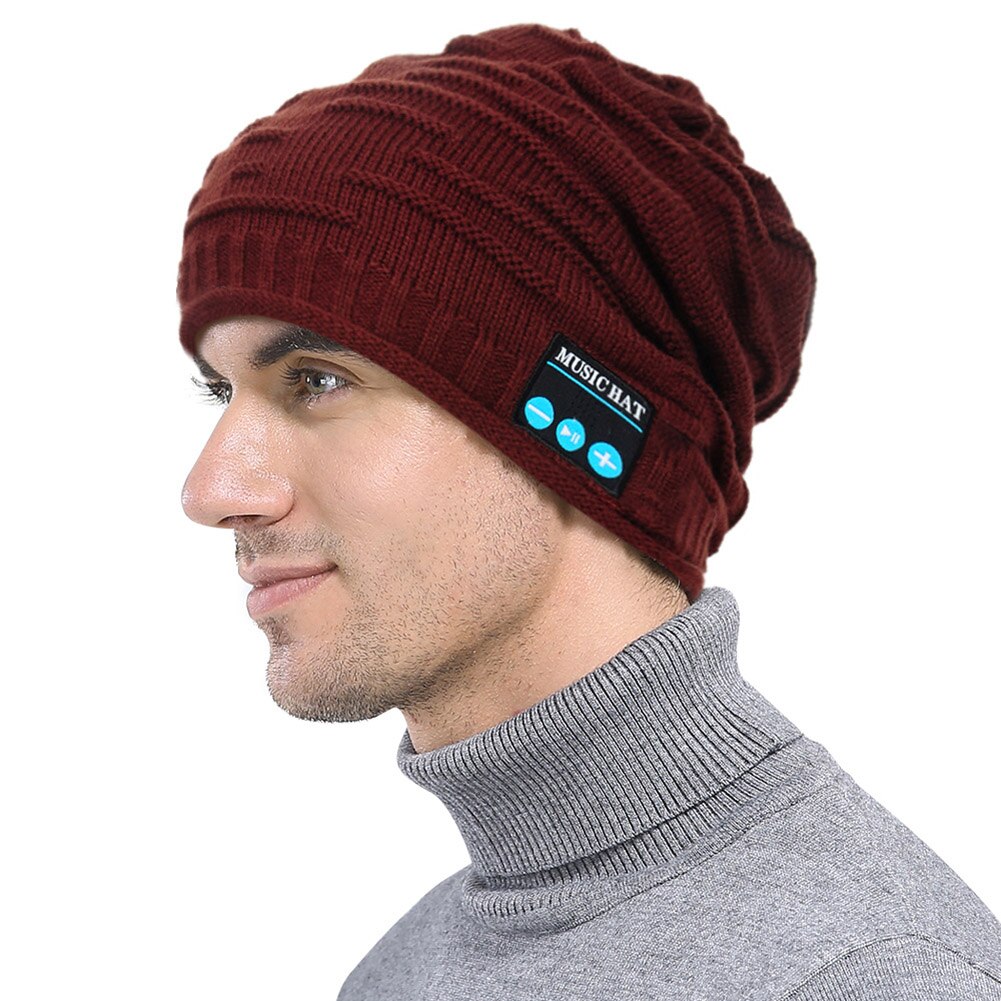 Nyligen stickad mössa med bluetooth-mössa trådlös smart headsethögtalare med varm keps med mikrofon  s66: Brun