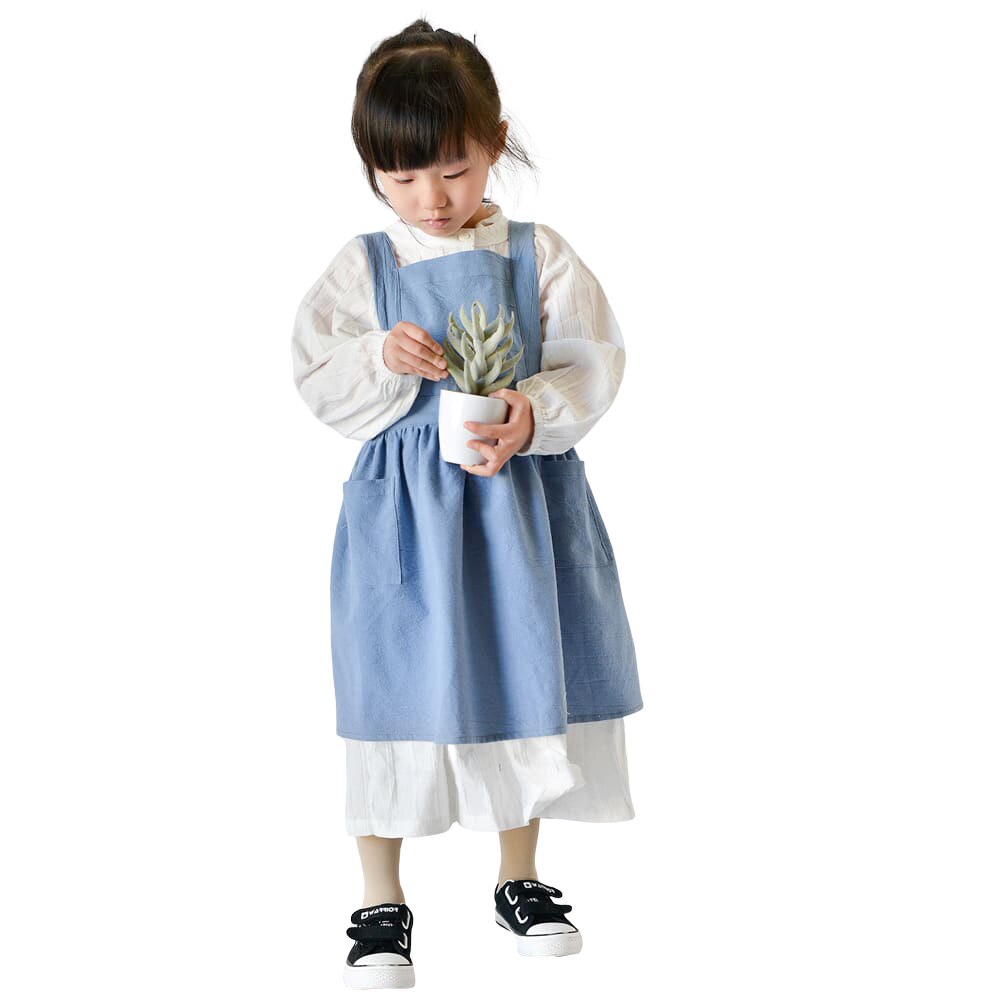 AA Kids-delantal japonés de algodón y lino para publicidad, uniforme de cocina para hornear con bolsillo: C / M