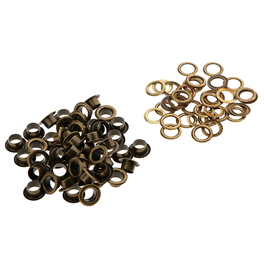 50 stykker metaløjler med skiver læderfittings til beklædningsgenstande: Bronze 11mm
