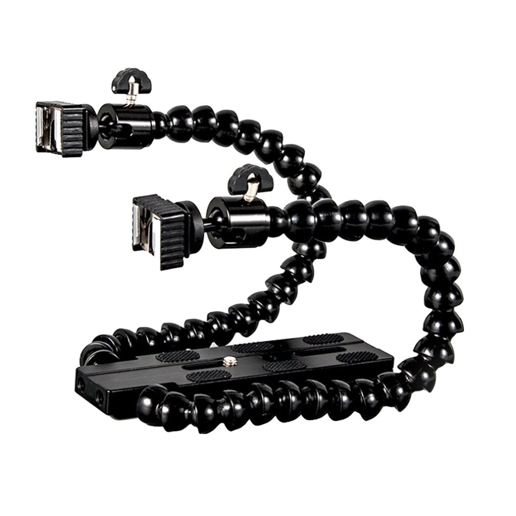 Flexible Dual Arm Camera Flash Bracket Holder Two Shoe Mounts Bracket with Ball Head for Speedlite DSLR Macro Shooting: Default Title