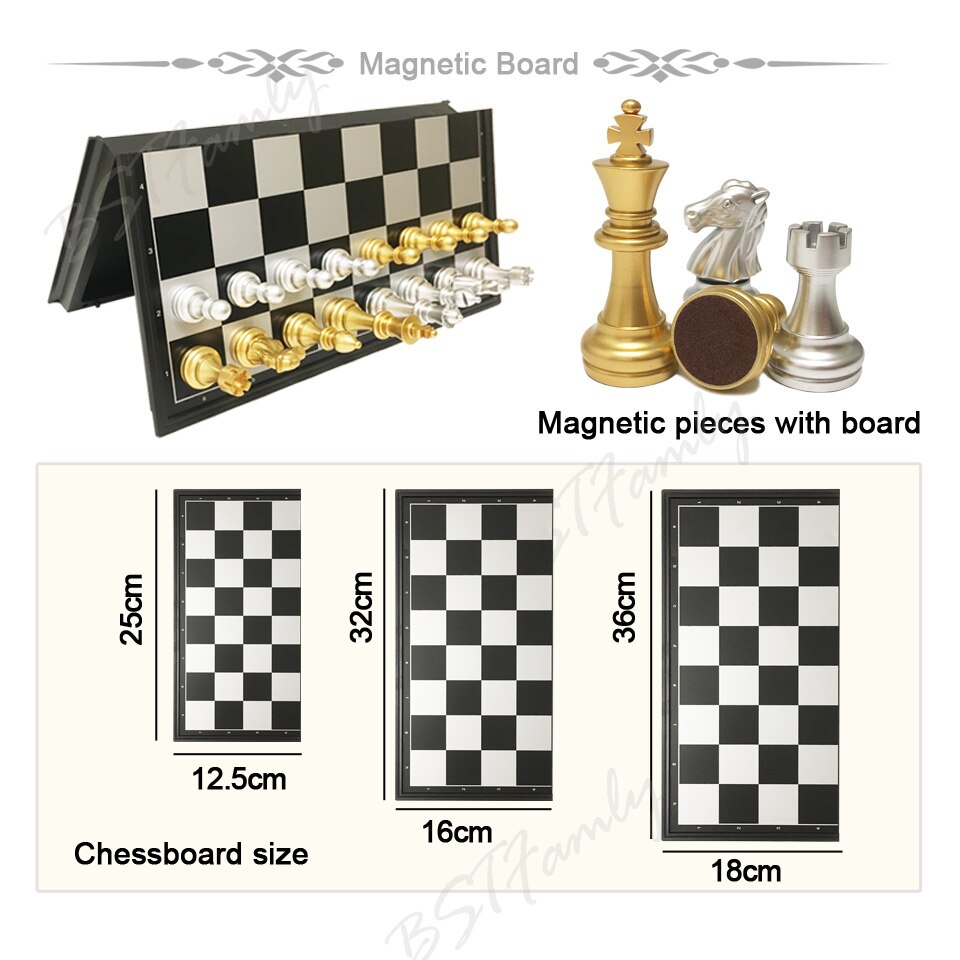 BSTFAMLY Plastic Chess Set Golden Chessman International Compitition Chess Folding Checkerboard Magnetic Chess Pieces I39