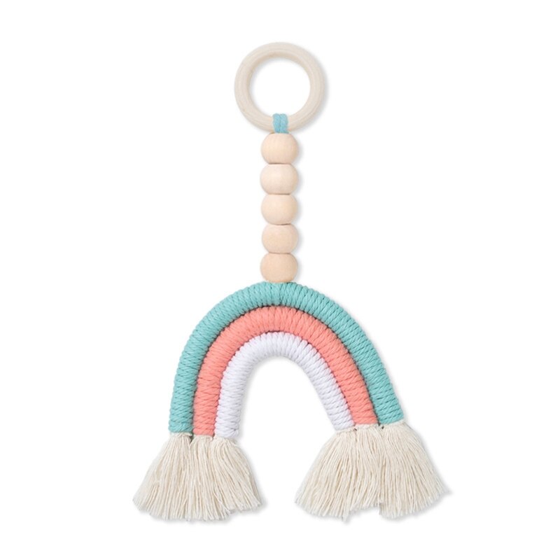 Rainbow Tassel Macrame Baby Wooden Teething Ring Infants Shower Stroller Hanging Pendant Rattle Nursing Teether Toy