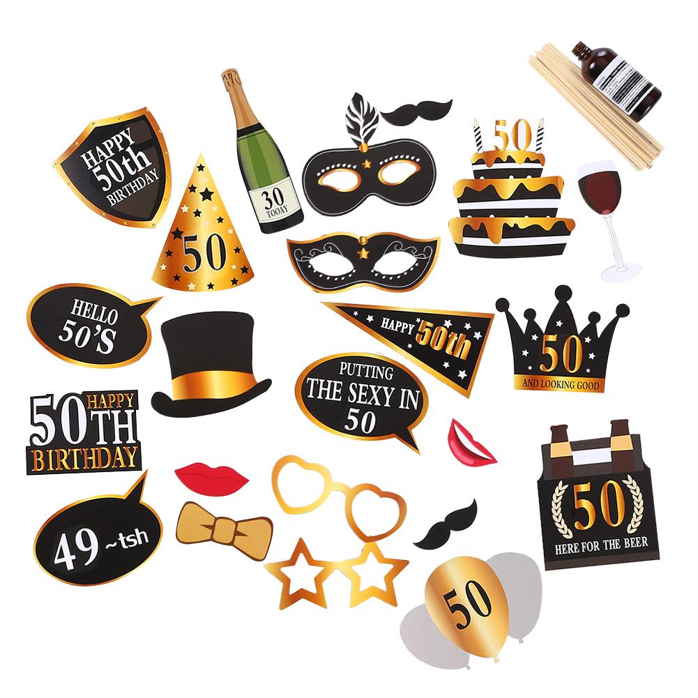 24PCS/Set Party Funny Mask PhotoProps Happy Birthday Party Supplies 30 40 50 Years Old Party Decoration Adult Photo Booth Props: 50 year old