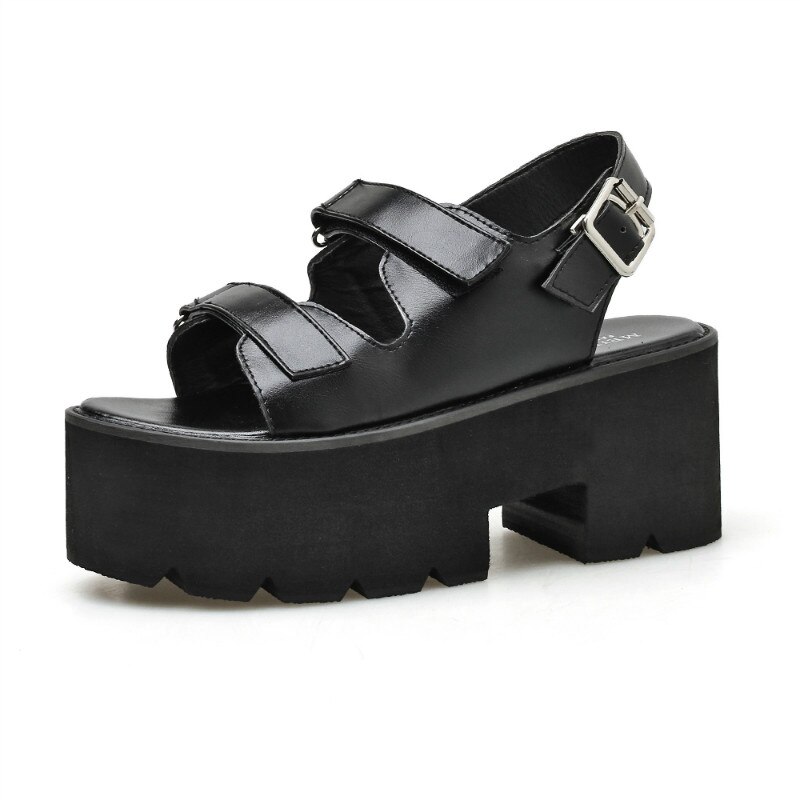 Boussac Gesp Slingback Platform Sandalen Vrouwen Open Teen Een Strap Zomer Sandalen Vrouwen Zwarte Punk Goth Schoenen Vrouwen C998: 5