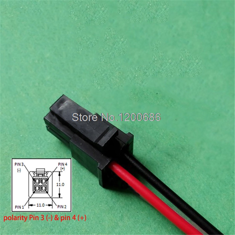 5cm 22 awg molex p /n 43025-0400 4 pin molex micro-fit 3.0 dual row  (4 kredsløb) han 20 cm lang kabel pin 3 (-)  pin 4 (+)