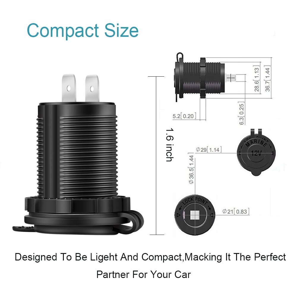 DIY Car Cigarette Lighter Socket Car Marine Motorcycle ATV RV Power Outlet Receptacle 12V-24V 60cm Wire Waterproof