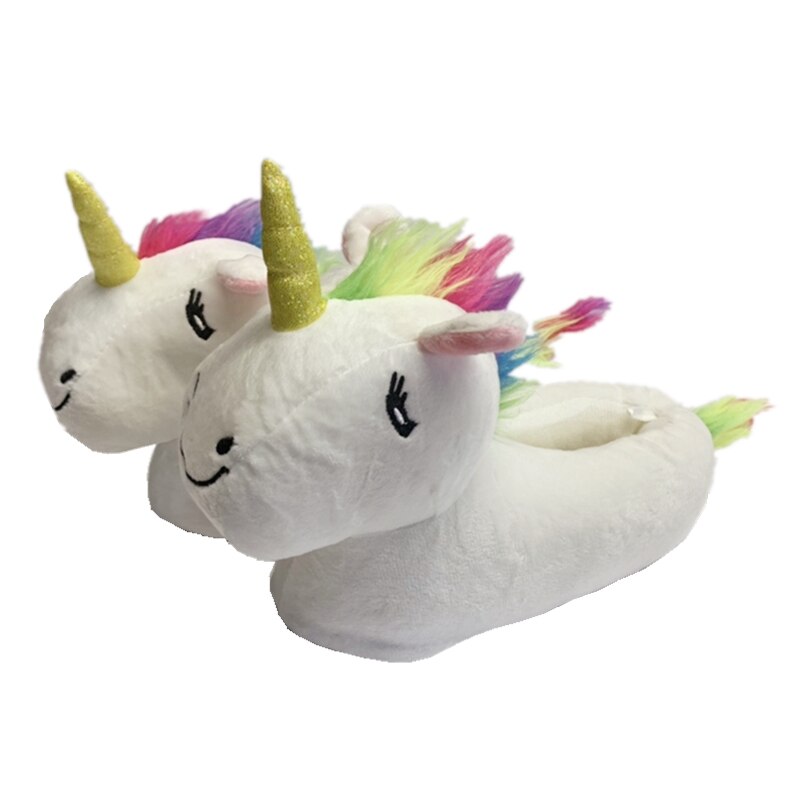KushyShoo Vrouwen Schoenen Leuke Vrouwen Slippers Anti-slip Thuis Indoor Kerst 3D Animal Rendier Harige Slippers Zapatos De Mujer: Unicorn / 29