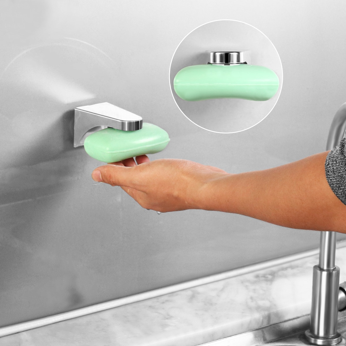 Household Bathroom Silver Magnetic Soap Holder Container Dispenser Wall Attachment Adhesion Soap Dishe for Bathroom Accessories