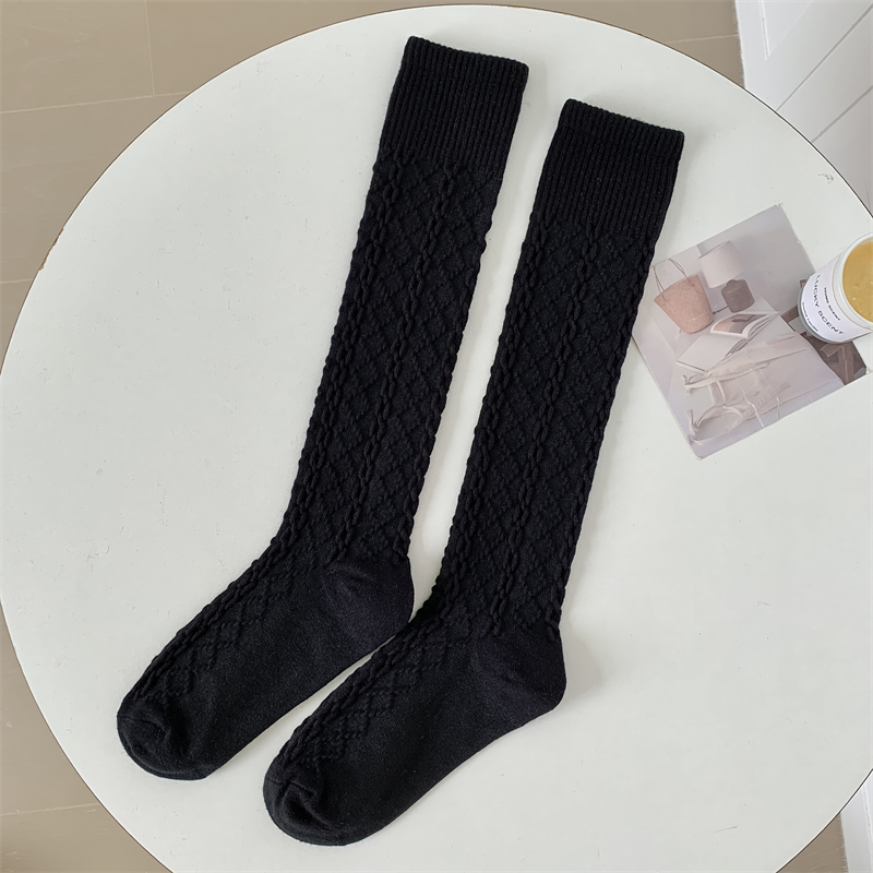 Medias Retro para mujer, calcetines hasta la rodilla de Color sólido de estilo japonés de para mujer, calcetines largos informales cálidos de estilo coreano: Negro