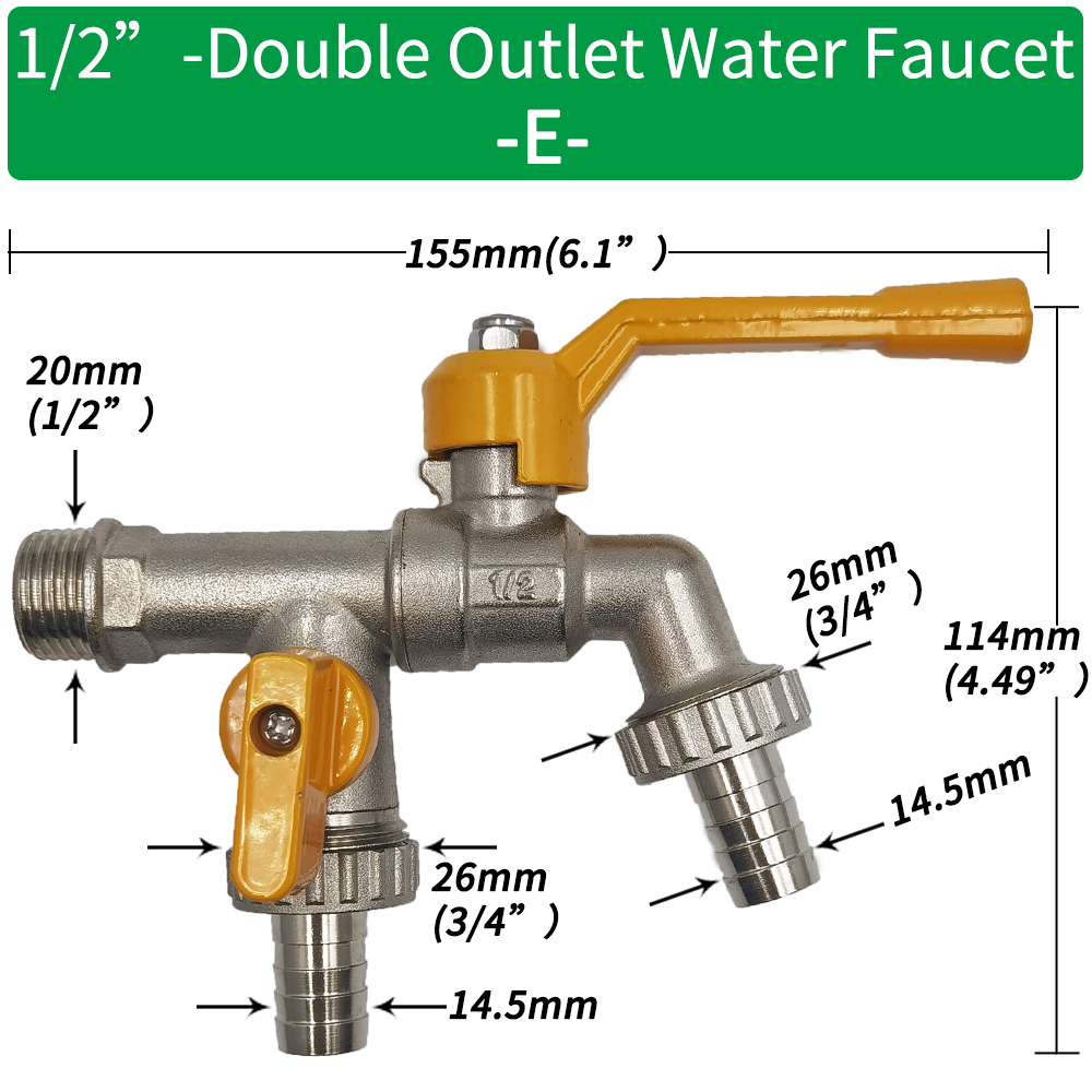 Gartenschlauch Wasserhahn Adapter 1/2'' IBC Wassertank Anschluss 2-Wege 1-Wege Bewässerung Durcheinander Wasserhahn gemeinsam Ersatz passend zu Kugelhahn: Weiß