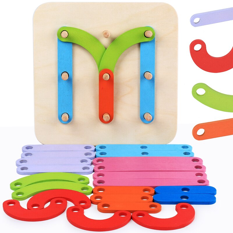 Geometrische alfabet kolom digitale/letter/dieren puzzel houten hersenkraker kinder fantasie educatieve legpuzzel kinderspeelgoed