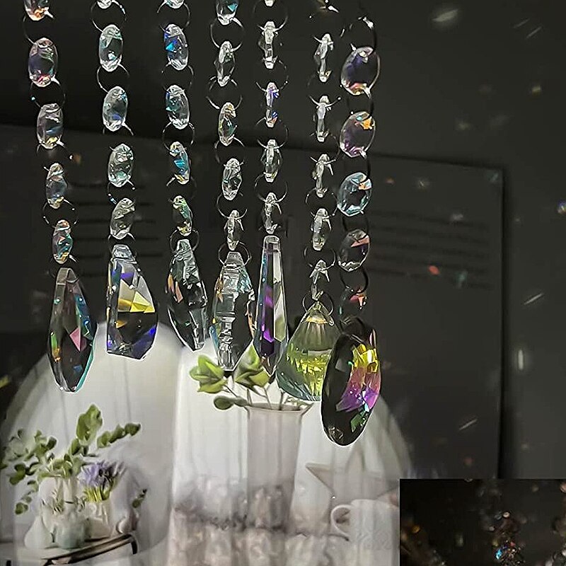 Carrillón de viento de cristal, campanas de viento, prismas de diamante, atrapasueños colgante, cortinas de ventana, decoración de jardín