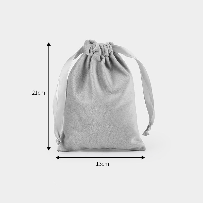 10 Pcs/Lot Christams Package Flannel Bags with Satin Drawstring Wedding Party Soft Fabric Velvet Pouch Dustbag: gray 13x21cm