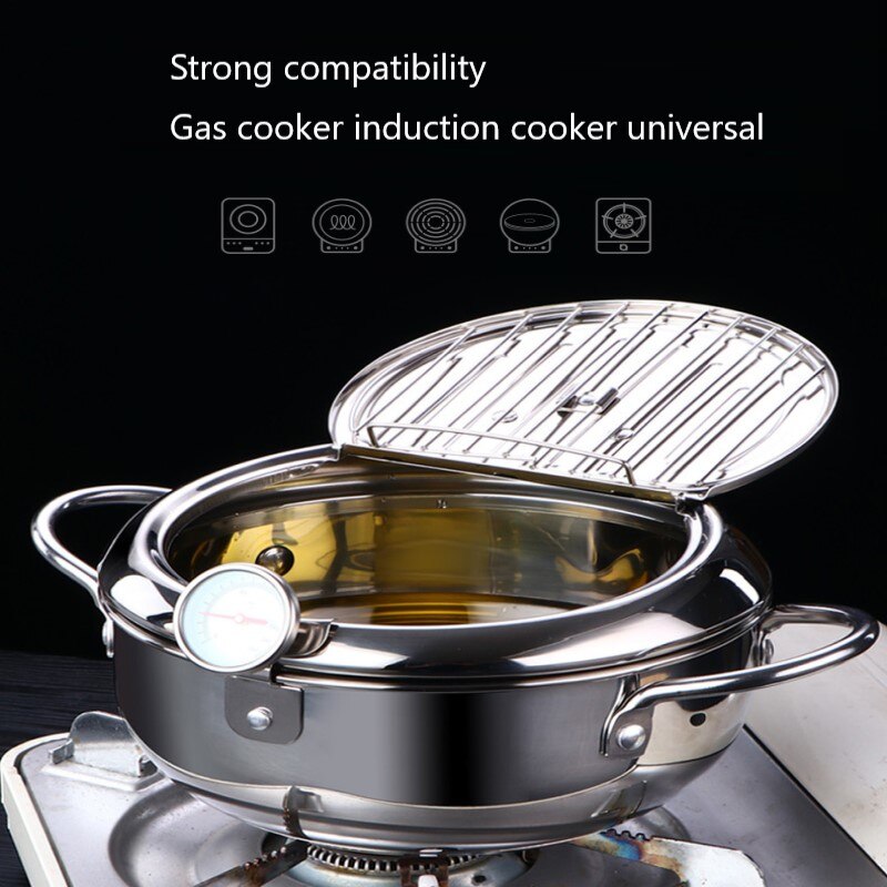 20cm Temperature Control Fryer Pot Mini Stainless Steel Frypot Induction Cooker Universal Stove Universal Cooking Tools Kitchen