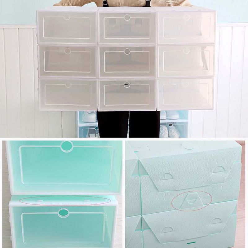 6Pcs Plastic Shoe Box Stackable Foldable Shoe Organizer Drawer Storage Case with Flipping Clear Door Ladies Men 33.5x23.5x13cm