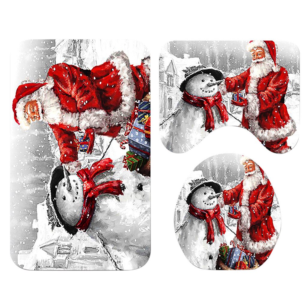 4 st badmatsset jultoalett tomte jultryck toalett badrumsmatta halkskydd och duschdraperi set för hembadrum