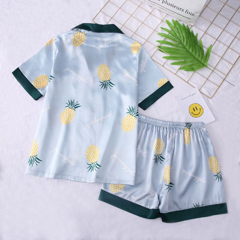 JULY'S LIED vrouwen Faux Zijden Pyjama Set 2 Stuks Korte Mouwen Nachtkleding Pyjama Pak Shorts voor Vrouwelijke Pyjama Lounge