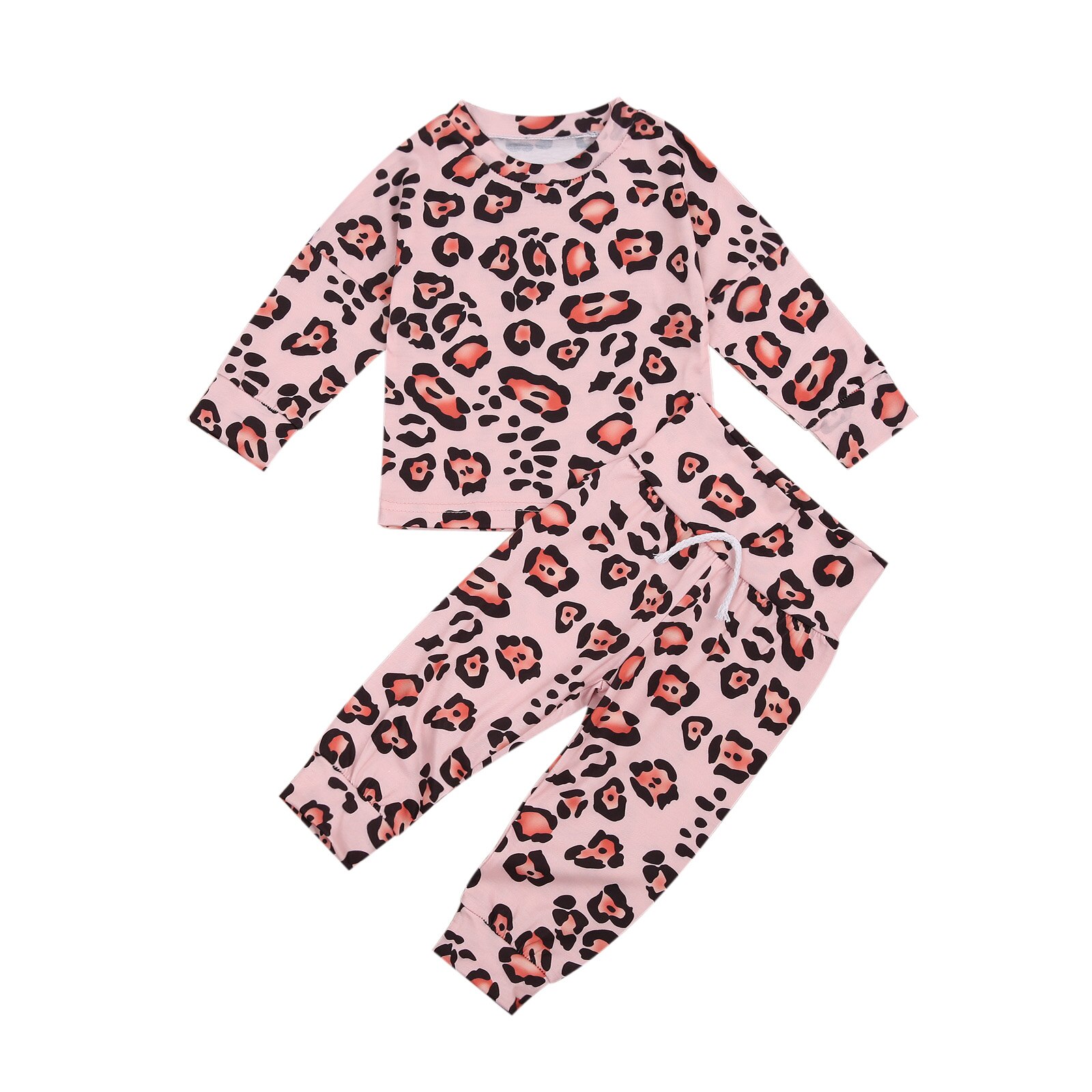 Newborn Infant Baby Girls Boys Pajama Sets Autumn Spring Leopard Long Sleeve Sleepwear Soft Sleep Sets: Pink / 12-18M