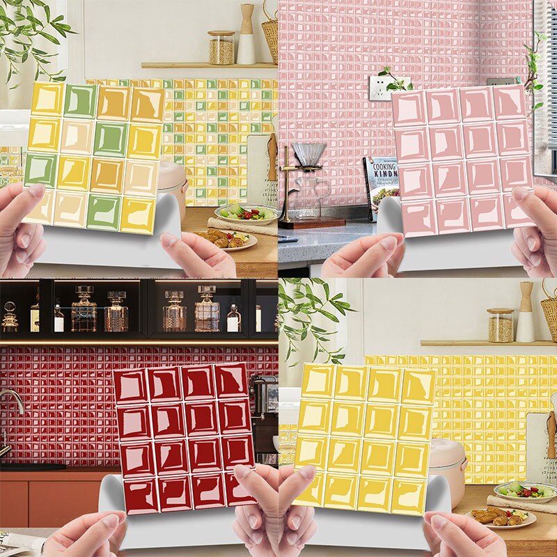 10Pcs Magic Gel Tiles Sticker Mosaic Tile Stickers Kitchen and Bathroom Backsplash Brick Crystal Wallpaper Home Decor