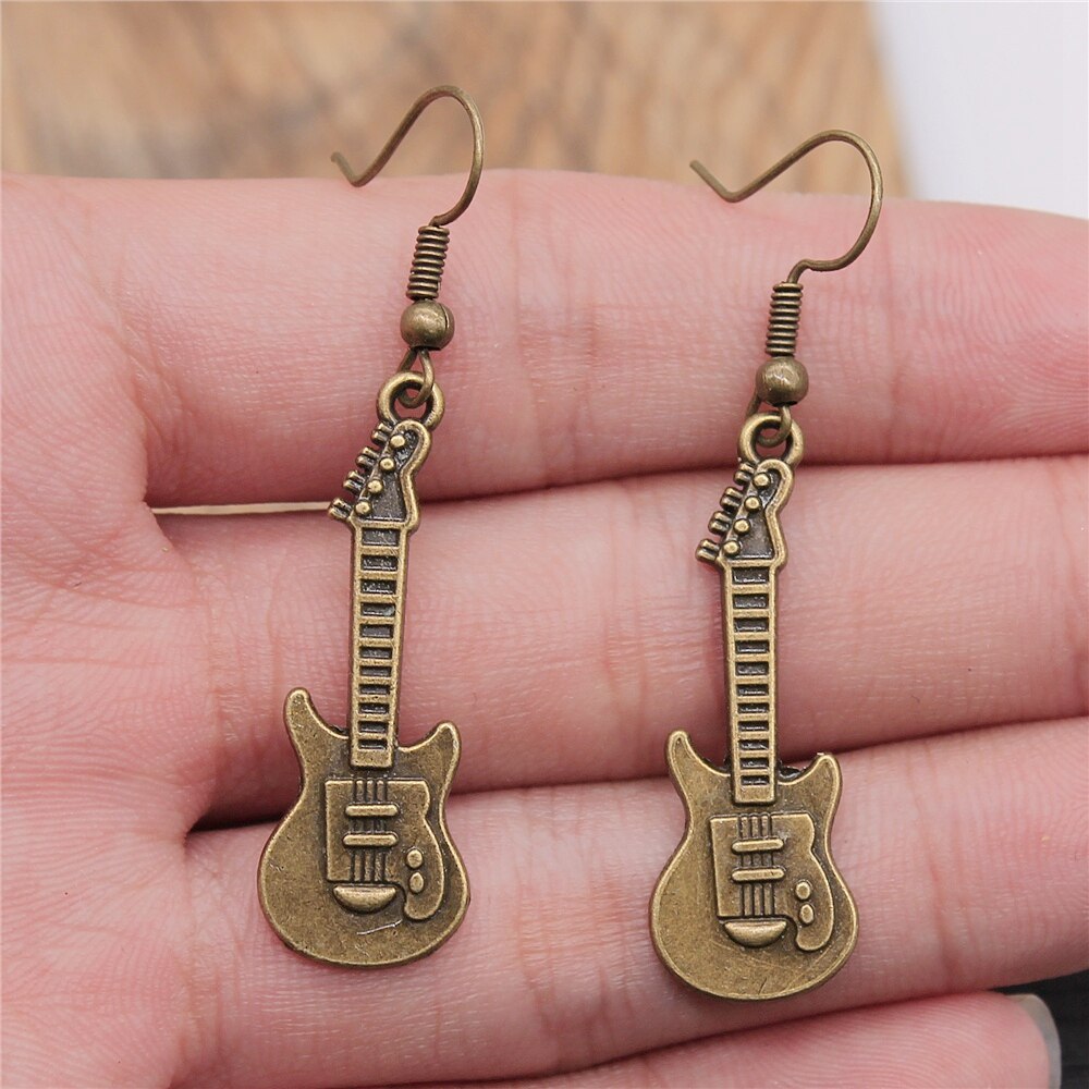 Musical Jewelry Earrings Musical Note Microphone Drum Guitar Violin Shaped Dangle Earrings For Girls Women: REDDISH BROWN