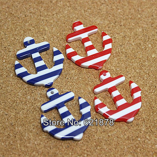 10 Stuks 33*28 Mm Streep Anker Nautical Sailor Resin Plaksteen Cabochon Voor Diy Sieraden/Craft Decoratie: mix colors 10pcs