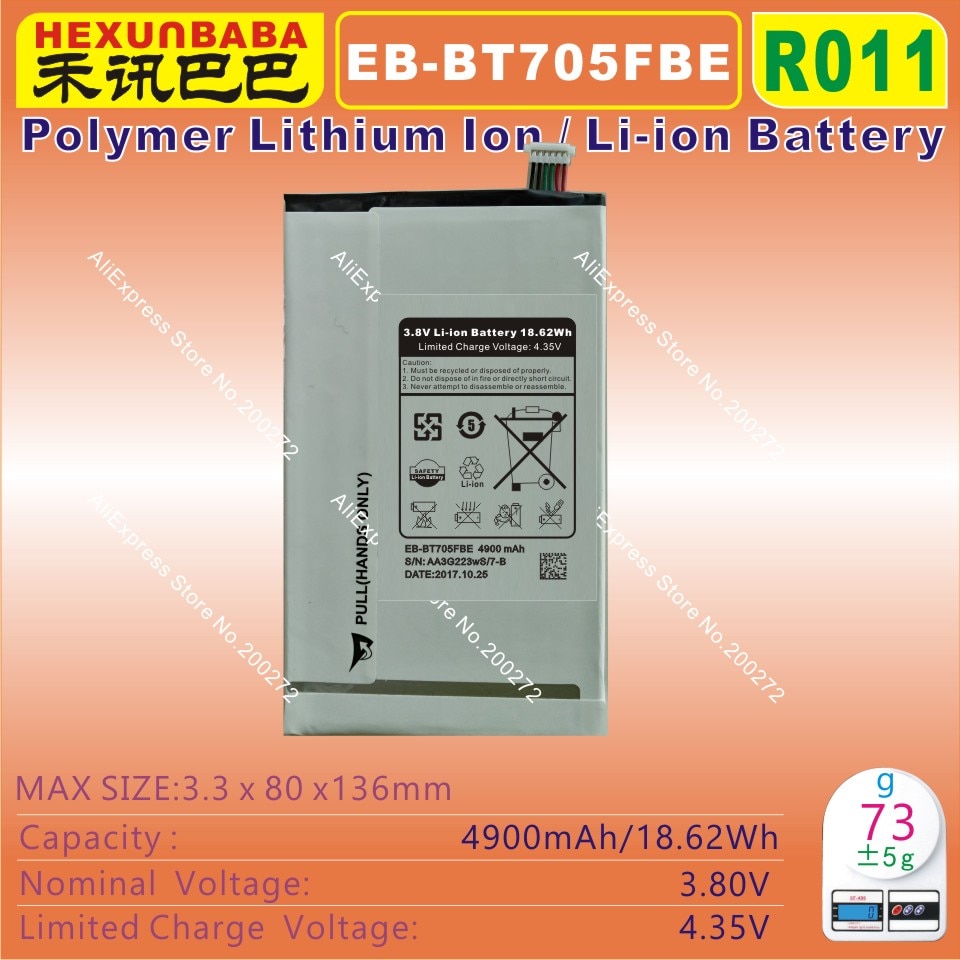 [EB-BT705FBE] 3.8 V 4900 mAh Li-Polímero de íon de lítio Mobile/TABLET PC T700 T705 bateria para SAMSUNG Galaxy S T707 [R011]