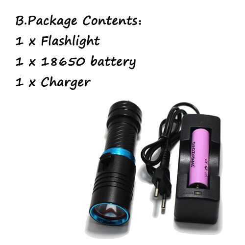 5000Lm XM-L2 Waterdicht Duik Onderwater 80 Meter LED Duiken Zaklamp Fakkel Lamp Licht Camping Lanterna Met Traploos dimmen: B